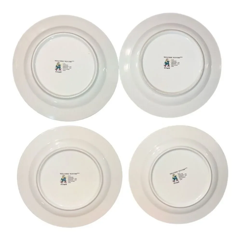 Welcome Winter Salad Plates Christmas Stoneware Farmhouse